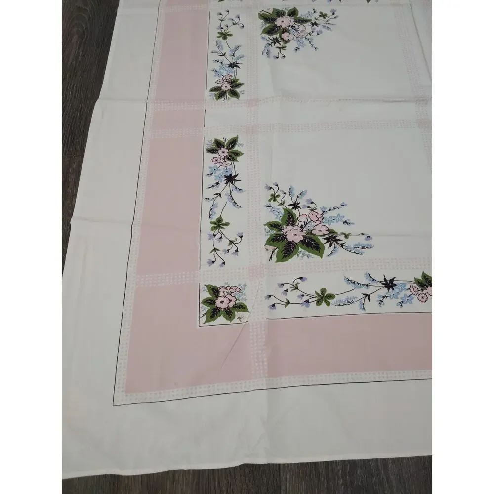 Vintage Mid Century 40's/50's Pastel Spring Floral Tablecloth 45